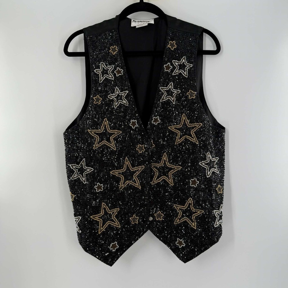 VTG Fashion Fantasy Vest Women Sequin Beaded Embellished Stars TBT